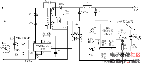 由MCU控制的 topswitch-fz單片電源適配器